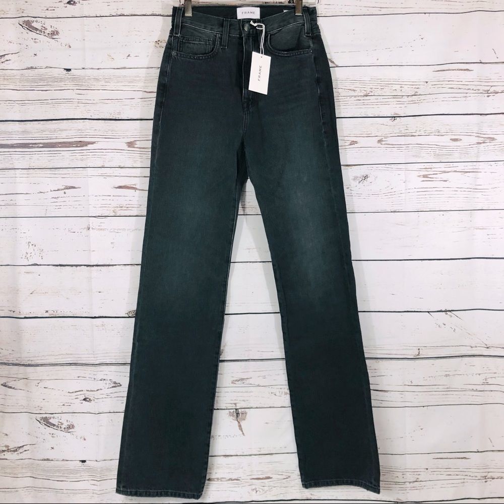 Frame Le Jane Oakland Ultra High Rise Straight Wide Leg Jean Long Grey 24